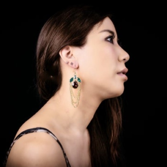 Fun and elegant cherry earring with chains - Picture 3 of 3